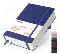Smarpau Taccuino A5, a quadretti, con copertina rigida, in pelle, con 360 pagine per scrivere, carta spessa, 100 g/mq, per donne, lavoro, ufficio, scuola, viaggi, 14,5 x 21 cm, blu navy