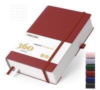 Smarpau Taccuino A5, copertina rigida, a quadretti, con 360 pagine, 100 g/m², resistente agli inchiostro, in pelle, per donne, uomini, lavoro, ufficio, scuola, 14,5 x 21 cm, rosso scuro