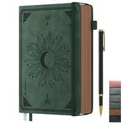 Smarpau Taccuino formato A5, vintage, con copertina rigida, 366 pagine, carta resistente all'inchiostro, 100 g/mq, con penna, per donne, lavoro, ufficio, scuola, viaggi, 14,5 x 21 cm, verde scuro