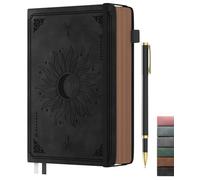 Smarpau Taccuino formato A5, vintage, copertina rigida, in pelle, a righe, con 366 pagine di carta spessa, 100 g/mq, con penna, per donne, lavoro, ufficio, scuola, viaggi, 14,5 x 21 cm, colore nero