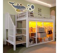 Smart 90x200 letto soppalco con luce a LED Atmosfera - Condimento aperto, 2 cassetti e armadietti di stoccaggio - Nessun materasso, colore bianco (Nessun materasso)