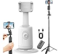 Smart AI Facial Recognition Phone Tripod, Auto Face Tracking & 360° Rotating Tripods Selfie Stick, Smart Tracking Gimbal Tripod with Remote for Video Recording Vlogging Selfie (White with Tripod)