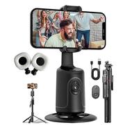 Smart AI Facial Recognition Phone Tripod,auto face tracking tripod & 360 rotating selfie stick with light,Auto Pan & Tilt Phone Holder,Camera Stand with Remote and Gesture Control,Rechargeable