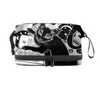 Smart - Beauty case a doppio strato con gatto nero che legge libri magici, per donne e ragazze, trousse da viaggio per trucchi, pratica borsa organizer con scomparto per pennelli, Multi, 27x15x14