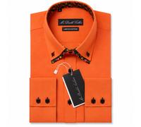 Smart Camicia Elegante A Doppio Collo Design Italiano Arancione Floreale