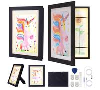 Smart Chez Moi SmartChezmoi - Cornice per disegni di bambini A4 con illuminazione a LED, archiviazione di 150 fogli, dimmer di luce USB, 3 colori (nero, bianco, legno) (nero), confezione da 2.