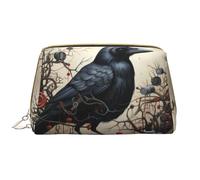 Smart Crow - Borsa cosmetica in pelle, impermeabile, da viaggio, con cerniera, per cosmetici, da donna, colore marrone, bianco, Taglia unica