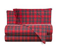 Smart Deco Home Completo letto lenzuola federe letto stampa fantasia 100% Cotone Made in Italy 4 pezzi MATRIMONIALE SCOZZESE ROSSO