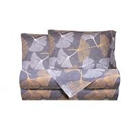 Smart Deco Home Completo letto lenzuola federe letto stampa fantasia in flanella caldo cotone 100% Cotone Made in Italy MATRIMONIALE FOGLIE GINKGO ORO