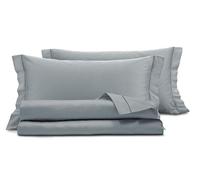 Smart Deco Home Completo letto lenzuola in raso di puro cotone Made in Italy con elegante ricamo MATRIMONIALE GRIGIO FUMO