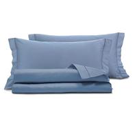 Smart Deco Home Completo letto lenzuola in raso di puro cotone Made in Italy con elegante ricamo MATRIMONIALE BLU