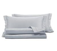 Smart Deco Home Completo letto lenzuola in raso di puro cotone Made in Italy con elegante ricamo MATRIMONIALE GRIGIO PERLA