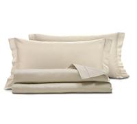 Smart Deco Home Completo letto lenzuola in raso di puro cotone Made in Italy con elegante ricamo MATRIMONIALE SABBIA