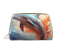 Smart Delphin - Borsa cosmetica in pelle, impermeabile, da viaggio, con cerniera, da donna, colore: marrone, bianco, Taglia unica