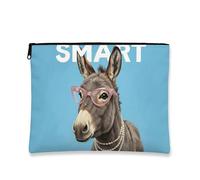 Smart Donkey - Trousse per trucchi, stile vintage, umoristico, da donna, portatile, in tela, con cerniera, regalo divertente per tutte le stagioni, Blu, 7x9 Inch, Asino