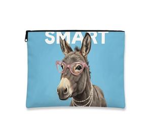Smart Donkey - Trousse per trucchi, stile vintage, umoristico, da donna, portatile, in tela, con cerniera, regalo divertente per tutte le stagioni, Blu, 7x9 Inch, Asino