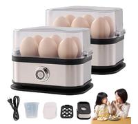 Smart Egg Cooker with Auto Shut, Effortless Egg Cooking with the Ultimate Stainless Steel Eggs Cooker, 6 Eggs Capacity, Multi-function Knob Controled, Hard, Medium, Soft Boiled EggPoacher (2pcs)