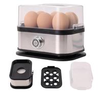Smart Egg Cooker with Auto Shut, Stainless Steel Egg Cooker, Electric Rapid Egg Boiler for 6 Eggs, with Tray Lid Soft, For Hard/Soft/Medium Boiled, Poached, Scrambled (Black and silver)