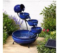 Smart Garden Fontana Esterna Ad Acqua Solare in Ceramica Blu a Vasche Cascata