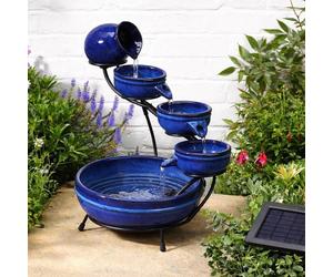 Smart Garden Fontana Esterna Ad Acqua Solare in Ceramica Blu a Vasche Cascata