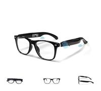 Smart Glasses - Traduzione AI in tempo reale tramite app, Bluetooth 5.4 chiamate/musica, controllo touch leggero, luce blu e protezione UV (telaio nero - lente trasparente)