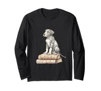 Smart Great Dane Puppy on Books Acquerello Dog Lover Art Maglia a Manica