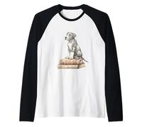 Smart Great Dane Puppy on Books Acquerello Dog Lover Art Maglia con Maniche Raglan