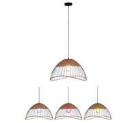 Smart Home luce a sospensione gabbia metallica sala da pranzo luce a sospensione rattan legno vimini, controllo app, RGB LED 5W 470Lm bianco caldo-freddo, DxH 48x120 cm