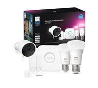 Hue Philips Secure Starter Kit con Telecamera Cablata, 2 Sensori di Contatto, 2 Lampadine E26 White and Color Ambiance, Bridge Centro di Controllo, Conversazione Bidirezionale, Bianco