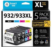 Smart Ink Cartuccia d'inchiostro Compatibile In sostituzione di HP 932XL 932 XL 933XL 933 XL (2BK/C/M/Y 5 Combo Pack) per la ricarica delle stampanti Officejet 6600 6100 6700 7110 7610 7612 7510 7512
