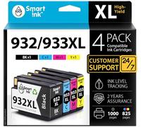 Smart Ink Cartuccia d'inchiostro Compatibile In sostituzione di HP 932XL 932 XL 933XL 933 XL (BK/C/M/Y 4 Combo Pack) per la ricarica delle stampanti Officejet 6600 6100 6700 7110 7610 7612 7510 7512