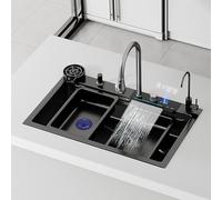 Smart Lavello da cucina in acciaio inox con display a LED, facile da installare, design a doppia cascata, include accessori e video di installazione (80 x 45 x 22 cm)