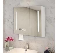 Smart LED Bathroom Vanity Mirror with Storage Wall Mounted Medicine Cabinet Defogger 3 Tone Dimming Makeup Light Time & Temperature Display Modern Design