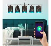 Smart LED lampada a sospensione tavolo da pranzo lampada a sospensione dimmerabile oro nero 5 fiamme lampada da pranzo, con cambio colore RGB, 5x 5W 5x 470 lm bianco caldo-bianco freddo, LxH 90x140 cm