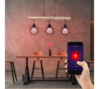 Smart LED Lampada Da Soffitto Google Alexa In Legno Con Barra Sospesa Dimmer RGB [EEK: F]