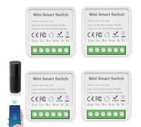 Smart Life interruttore 4 interruttori della luce intelligenti modulo a 2 vie, WLAN Mini relè intelligente, compatibile con Google Assistant e Alexa, neutro richiesto