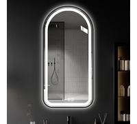 Smart Makeup - Specchio da bagno moderno con pellicola anti-appannamento, telaio in lega di alluminio, 3 colori, dimmerabile, infrangibile, visualizzazione del tempo e della temperatura per uso a