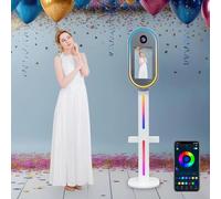 Smart Mirror Photo Booth (touch screen da 15,6 pollici) + custodia per volo, mini PC (I5-8GB-256GB), app/telecomando - luce ad anello RGB, macchina fotografica per noleggio, bianco