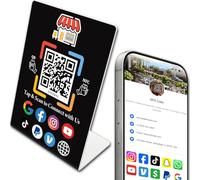 Smart NFC & QR Code Sign Stand - Supporto digitale per biglietti da visita e social media, nessuna app necessaria, nessun canone mensile, link a pagamento, menu, recensioni, social media per