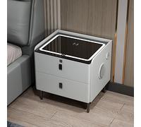 Smart Nightstand with Charging Station Bluetooth Speaker & LED LightsModern End Table with Fingerprint Lock & 2 Storage Drawers for Bedroom & Living Room