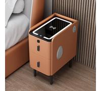Smart Nightstand with LED Lights Charging Station & USB Port Narrow Bedside Table with Fingerprint Lock & Bluetooth Speaker Metal Feet Cabinet Orange 30 x 40 cm