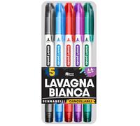 Smart Panda Pennarelli Lavagna Bianca Cancellabile, Doppia Punta, 5 Colori | Si Cancella senza Aloni, Tratto Medio e Fine, Inchiostro a Lunga Durata, Whiteboard Markers, per Lavagnetta Magnetica