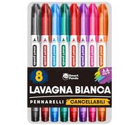 Smart Panda Pennarelli Lavagna Bianca Cancellabile, Doppia Punta, 8 Colori | Si Cancella senza Aloni, Tratto Medio e Fine, Inchiostro a Lunga Durata, Whiteboard Markers, per Lavagnetta Magnetica