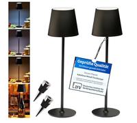 Smart-Planet Lampada da tavolo, 2 x senza fili, ricaricabile con batteria da 5200 mAh, IP54, lampada da tavolo regolabile in altezza, in metallo di alta qualità, dimmerabile, USB C, 2 x tappi per