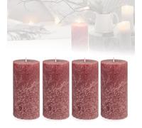 Smart-Planet - Set di 4 candele in stile rustico, colore bordeaux, grande candela rustico, 12 cm, lunga durata, circa 54 ore