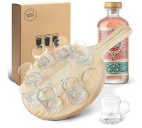 Smart Planet - Tagliere in legno con bicchierini da grappa, con 8 bicchierini, con vassoio e manico in legno di faggio, il regalo perfetto per gli amanti della grappa