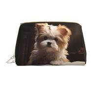 Smart Puppy Borsa cosmetica in pelle impermeabile, graziosa borsa da toeletta da viaggio con cerniera, set di cosmetici da donna, marrone, bianco, Taglia unica