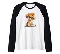 Smart Puppy Dog Reading Book Fascia Maglia con Maniche Raglan