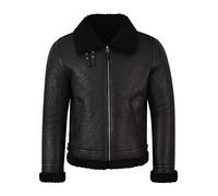 Smart Range Leather Giacca da pilota da aviatore in vera pelle di montone riccia B3 Air Force da uomo RAF Bomber Style Reagan (L, Black/Black Curly)
