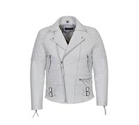 Smart Range New 'RECKLESS' Giacca da uomo in vera pelle bovina bianca stile motociclista 233, bianco, S